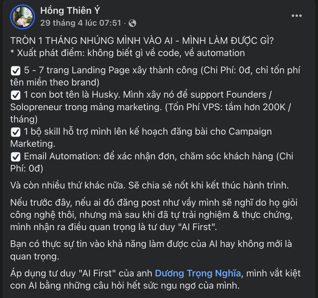 Feedback từ Hồng Thiên Y