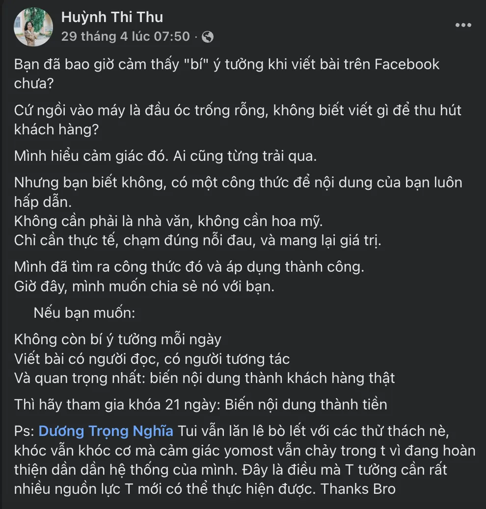 Feedback từ Huỳnh Thị Thu