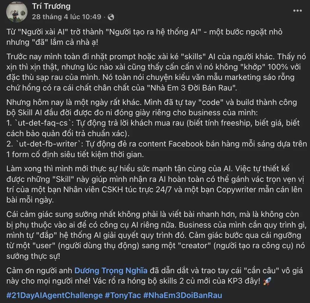 Feedback từ Trí Trương